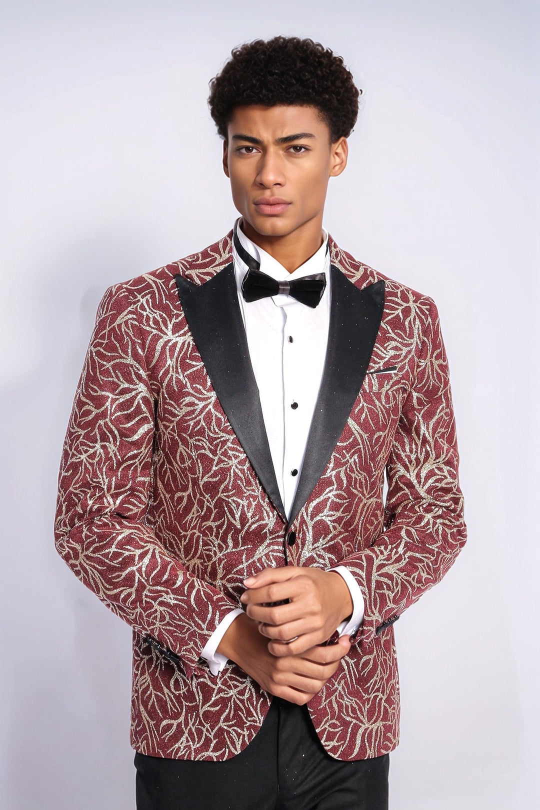 WSS Sparkling Ivy Patterned Slim Fit Burgundy Men Evening Tuxedo Jacket  - Santa Rosa