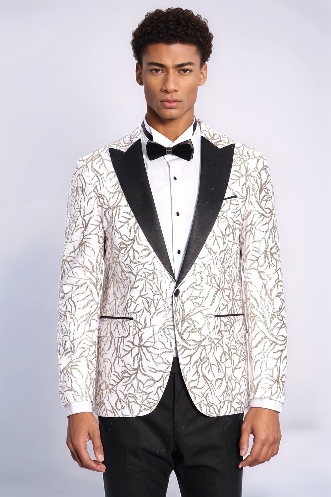 WSS Sparkling Ivy Patterned Slim Fit White Men Wedding Groom Blazer  - Parsippany-Troy Hills