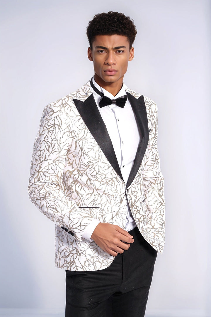WSS Sparkling Ivy Patterned Slim Fit White Men Wedding Groom Blazer  - Parsippany-Troy Hills