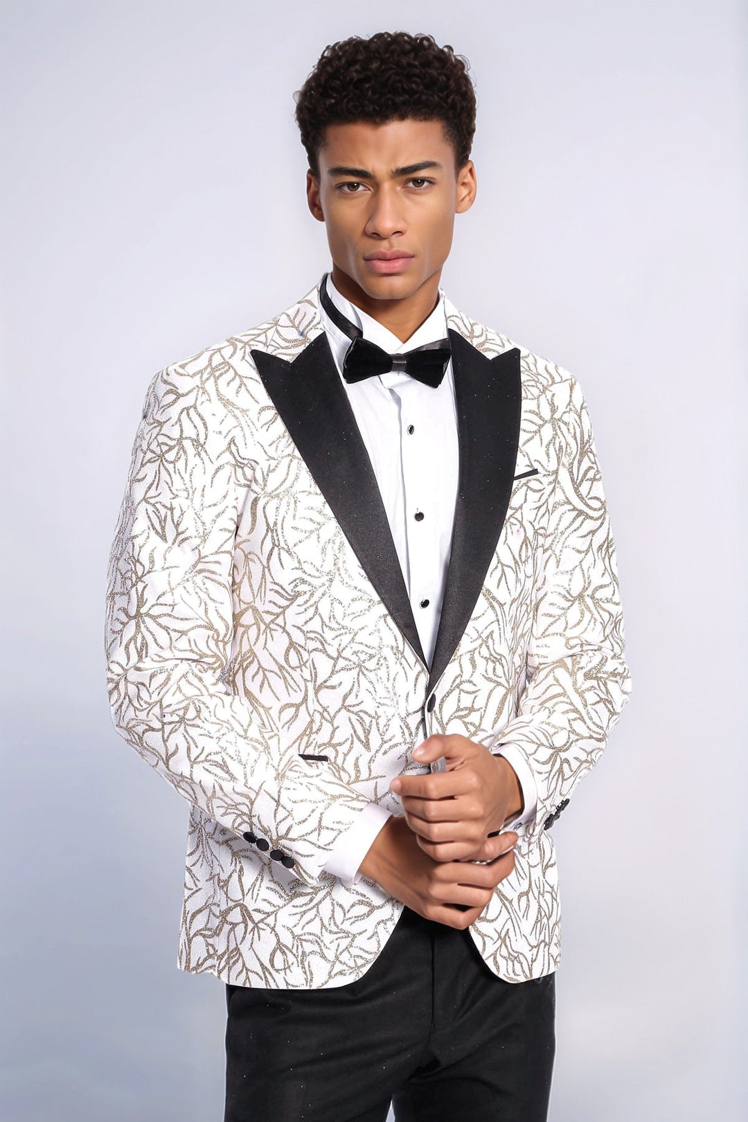 WSS Sparkling Ivy Patterned Slim Fit White Men Wedding Groom Blazer  - Parsippany-Troy Hills