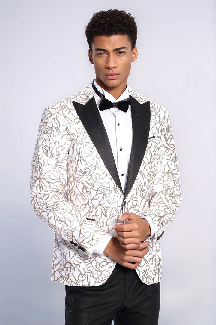 WSS Sparkling Ivy Patterned Slim Fit White Men Wedding Groom Blazer  - Parsippany-Troy Hills