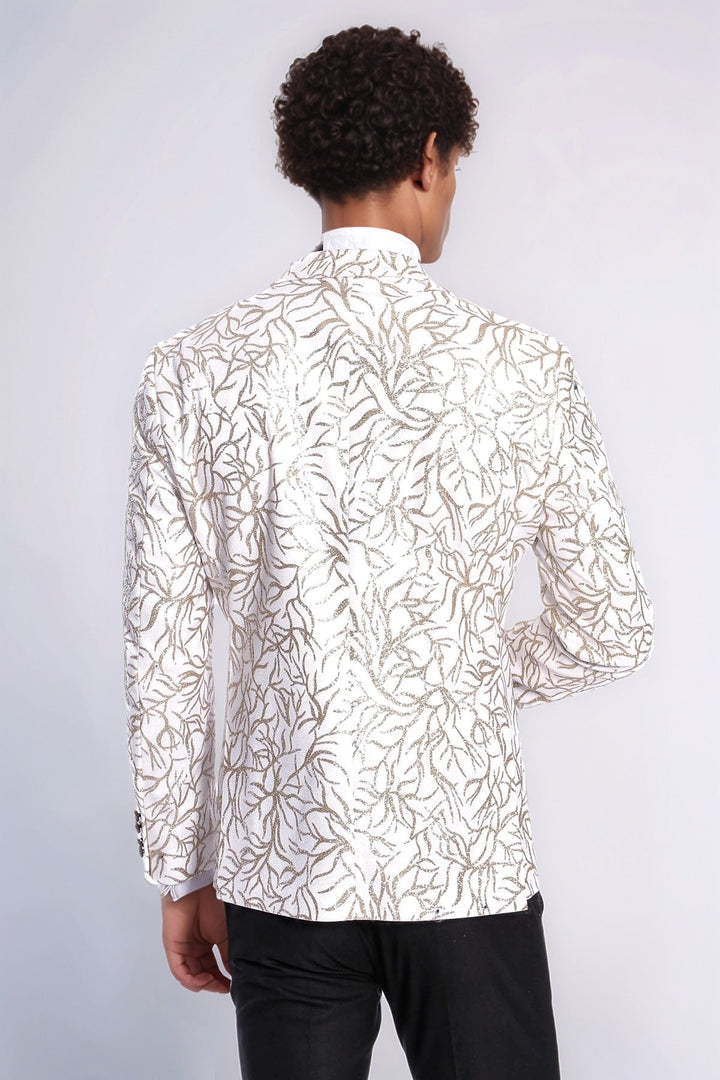 WSS Sparkling Ivy Patterned Slim Fit White Men Wedding Groom Blazer  - Parsippany-Troy Hills
