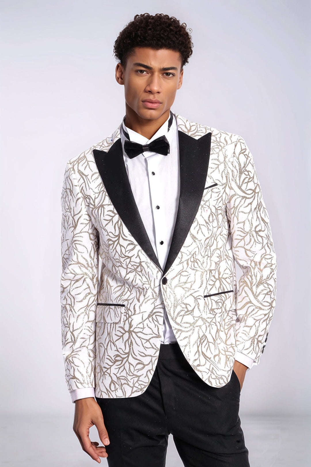WSS Sparkling Ivy Patterned Slim Fit White Men Wedding Groom Blazer  - Parsippany-Troy Hills