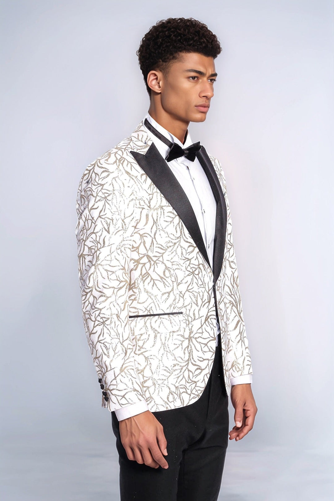 WSS Sparkling Ivy Patterned Slim Fit White Men Wedding Groom Blazer  - Parsippany-Troy Hills