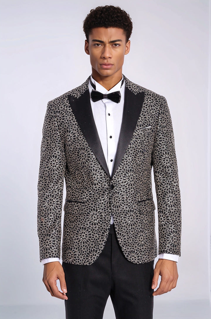 WSS Flower Embroidered Pattern Black Men Prom Blazer and Trousers Combination Suit - Buchholz in der Nordheide