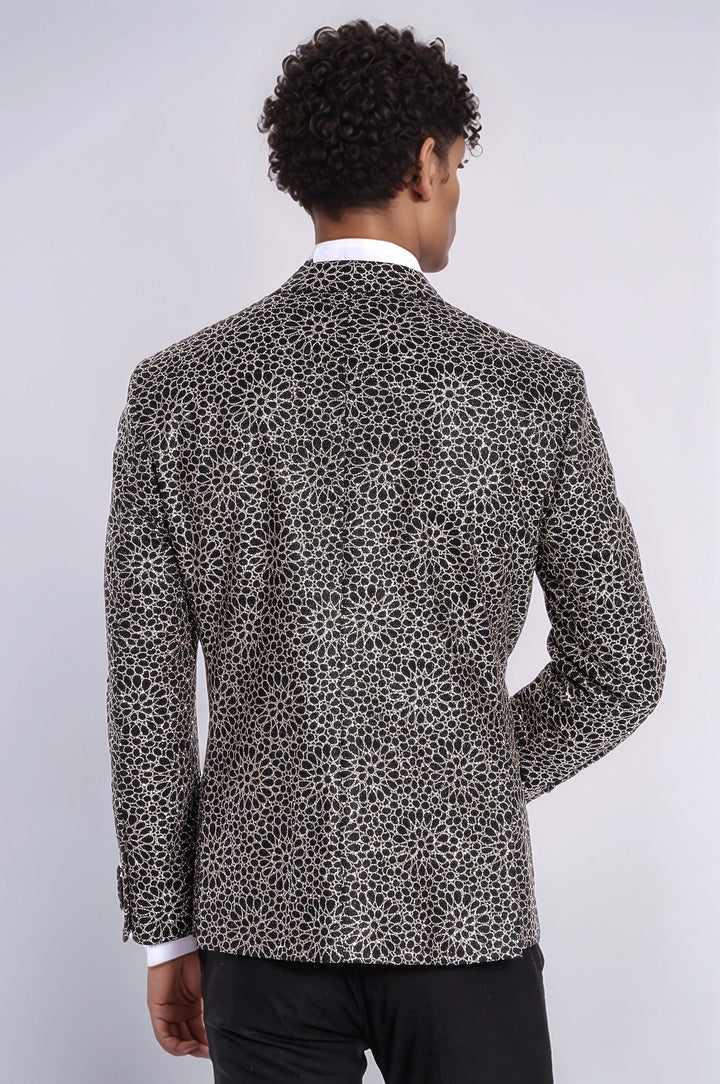 WSS Flower Embroidered Pattern Black Men Prom Blazer and Trousers Combination Suit - Buchholz in der Nordheide