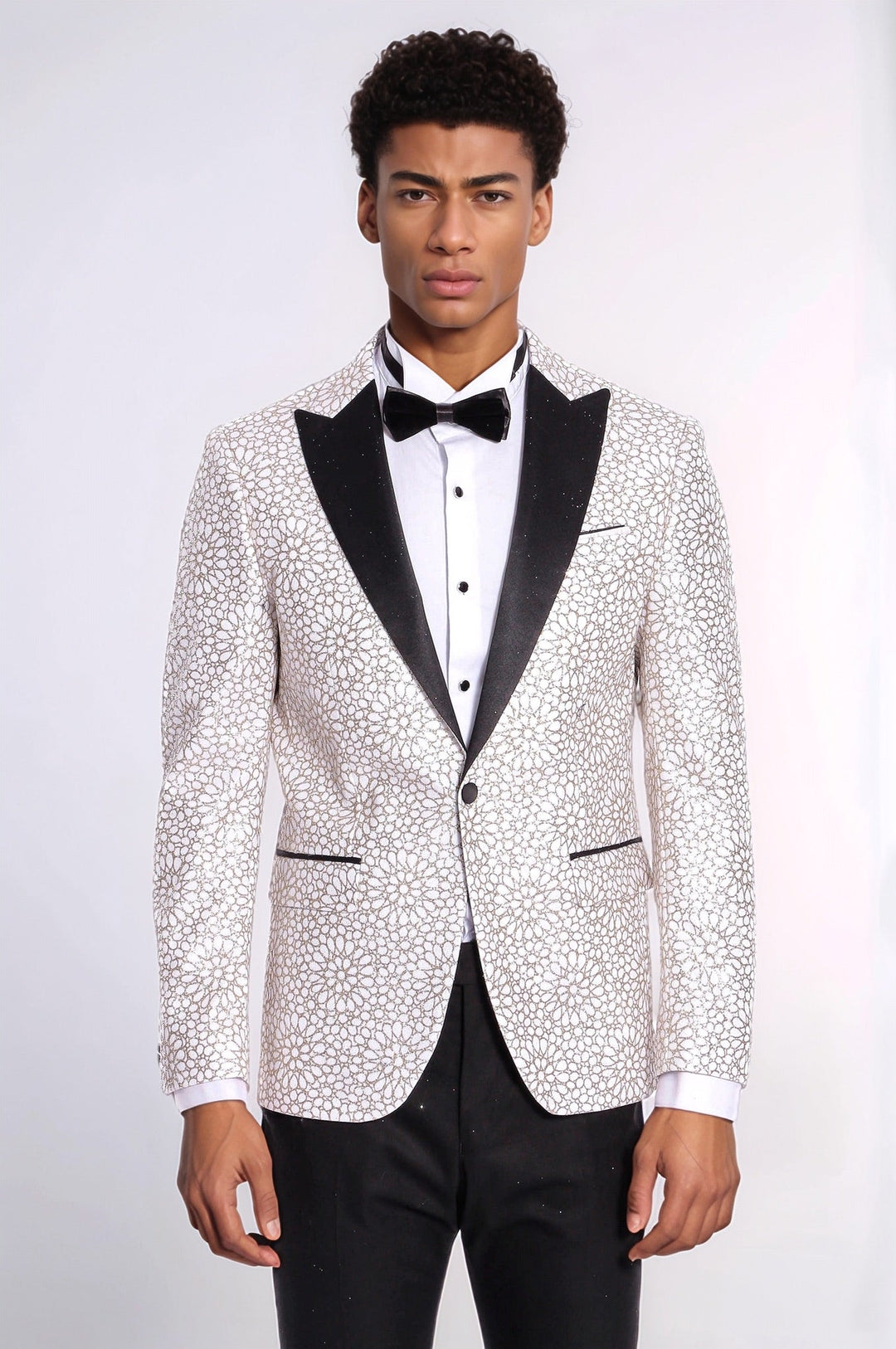 WSS Flower Embroidered Pattern White Men Wedding Tuxedo Jacket  - Leigh