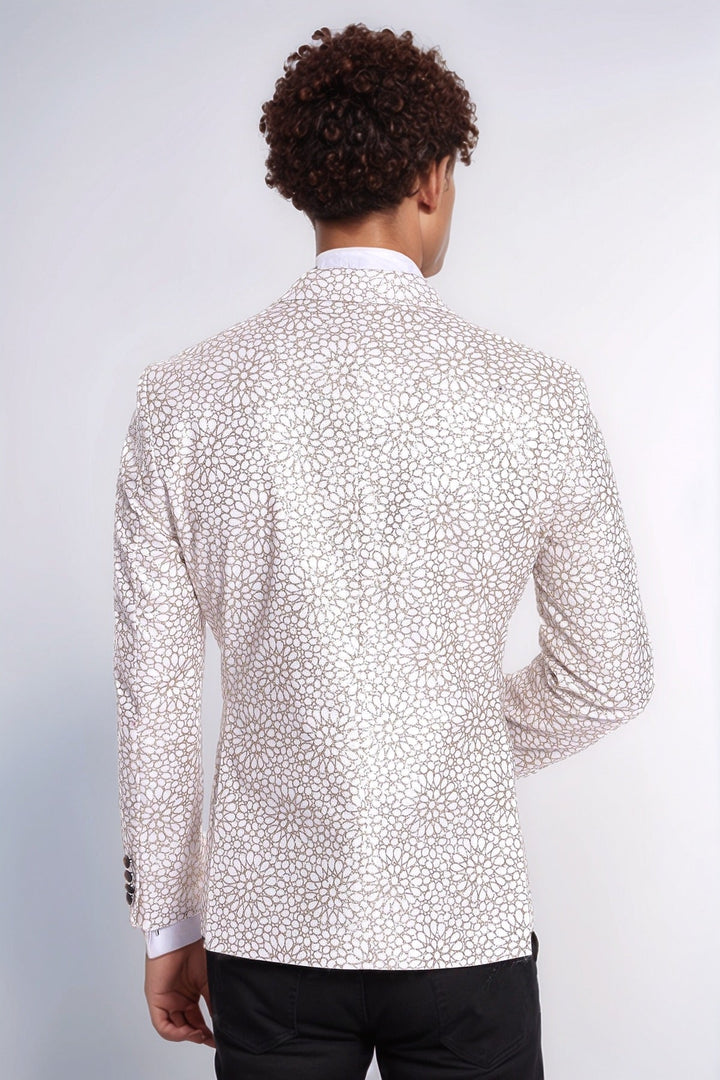 WSS Flower Embroidered Pattern White Men Wedding Tuxedo Jacket  - Leigh