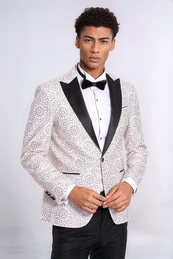 WSS Flower Embroidered Pattern White Men Wedding Tuxedo Jacket  - Leigh