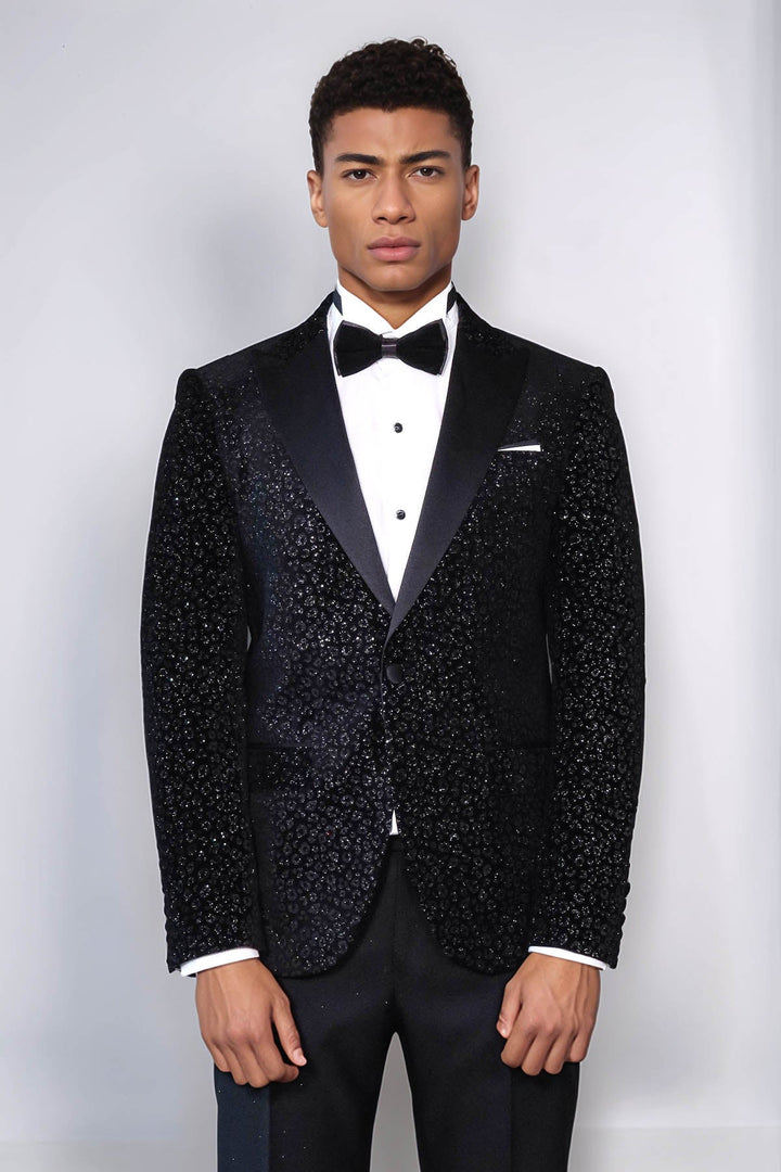 WSS Leopard Pattern Slim Fit Black Men Evening Dinner Blazer  - Waldorf