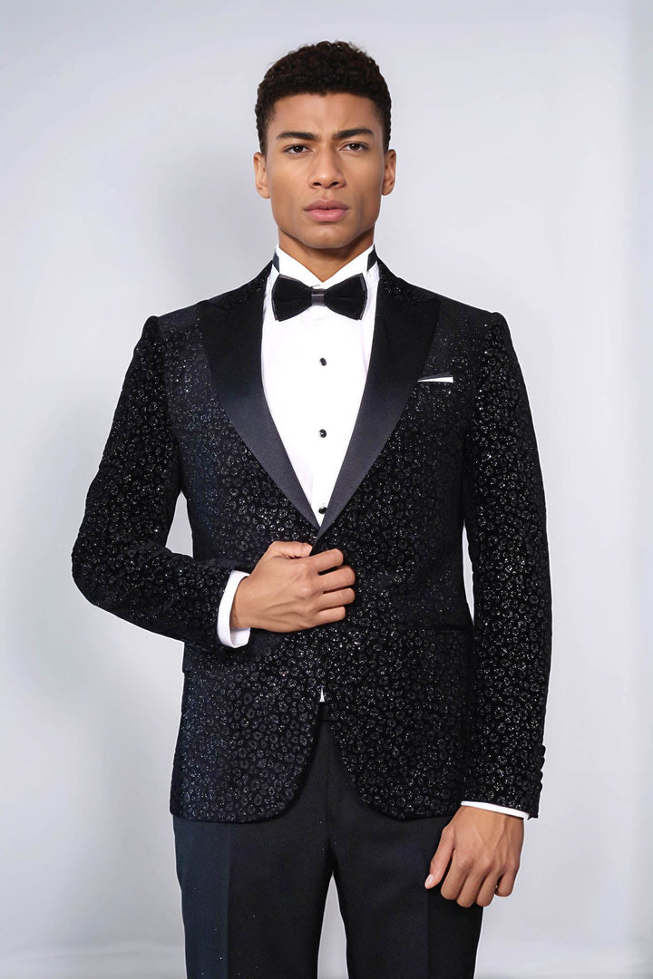 WSS Leopard Pattern Slim Fit Black Men Evening Dinner Blazer  - Waldorf