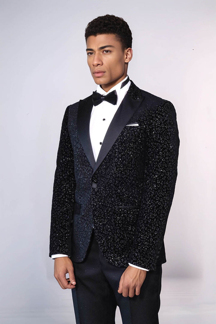 WSS Leopard Pattern Slim Fit Black Men Evening Dinner Blazer  - Waldorf