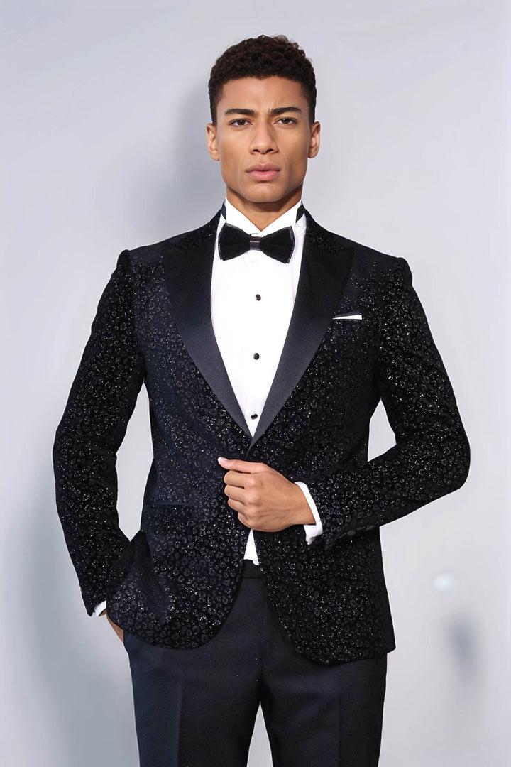 WSS Leopard Pattern Slim Fit Black Men Evening Dinner Blazer  - Waldorf