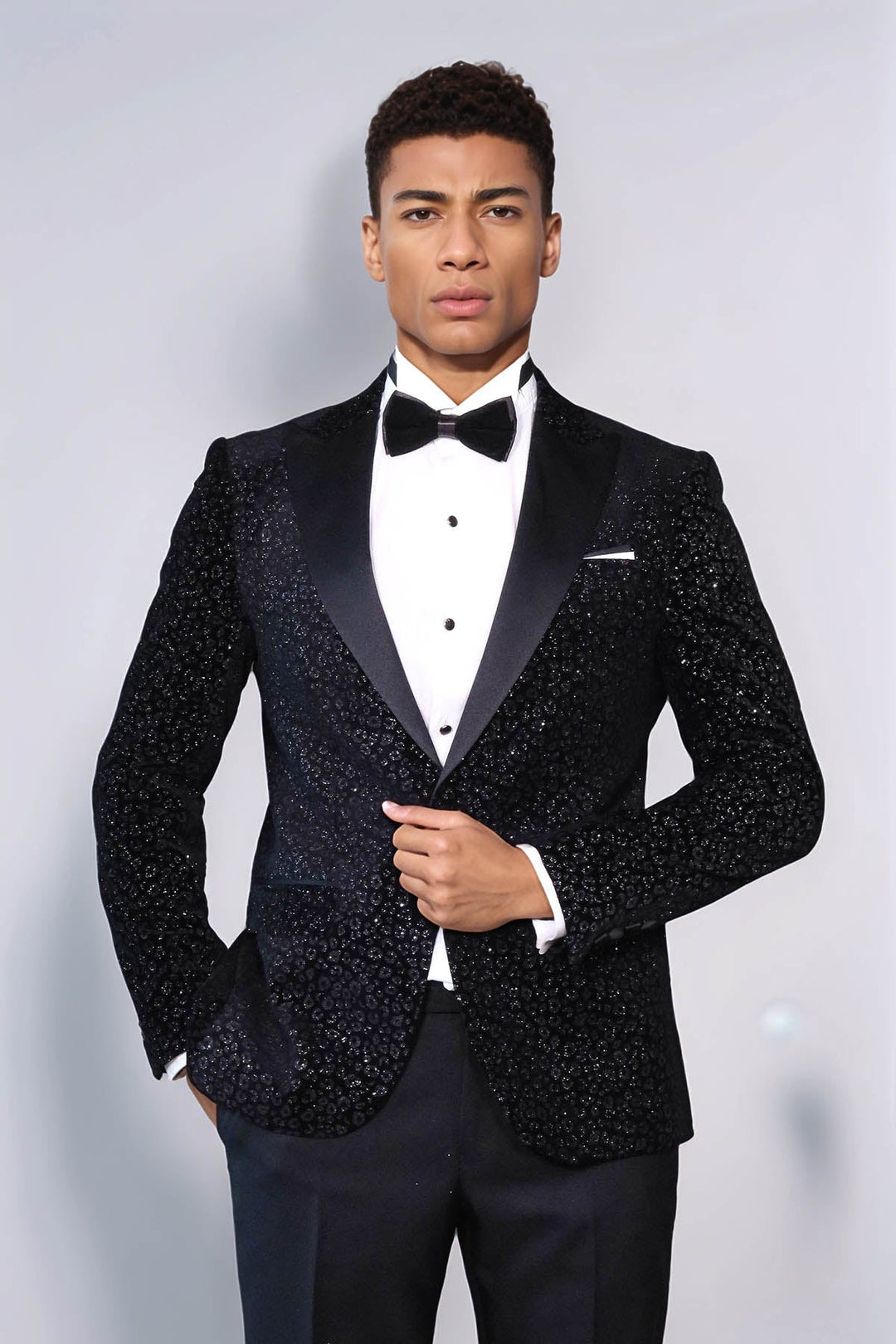WSS Leopard Pattern Slim Fit Black Men Prom Blazer and Trousers Combination Suit - Tivoli