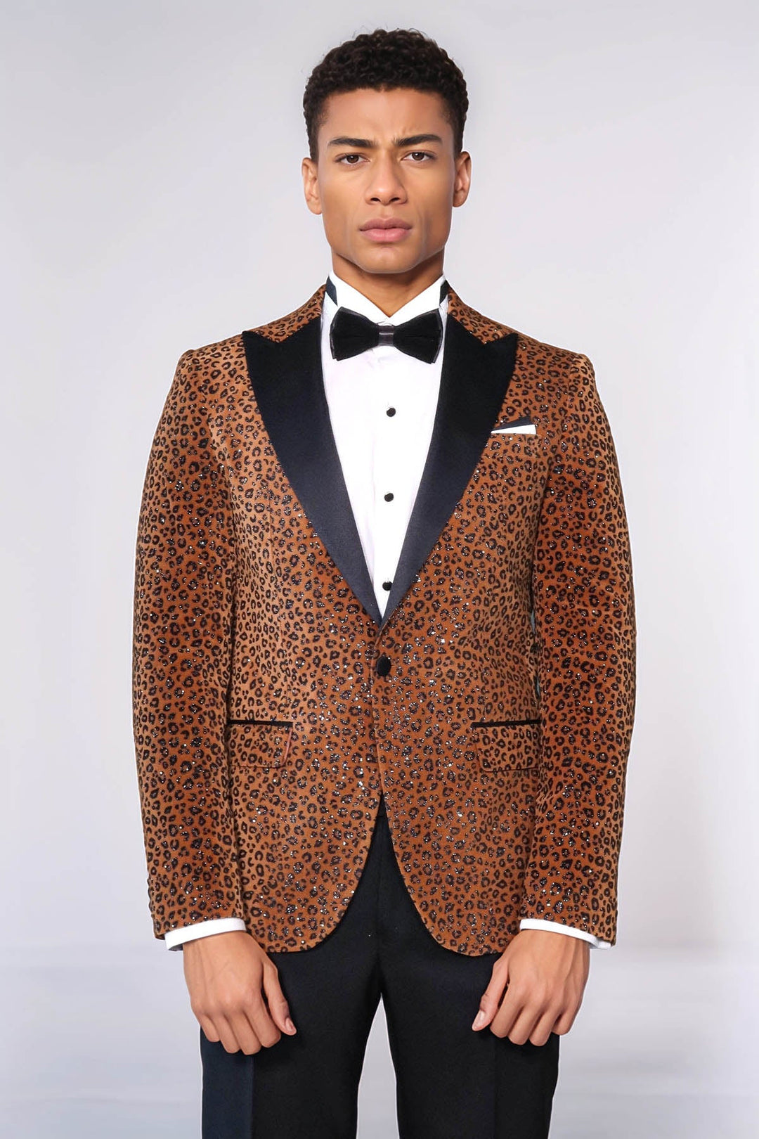 WSS Leopard Pattern Slim Fit Peak Lapel Yellow Men Tuxedo Party Blazer - Belleville
