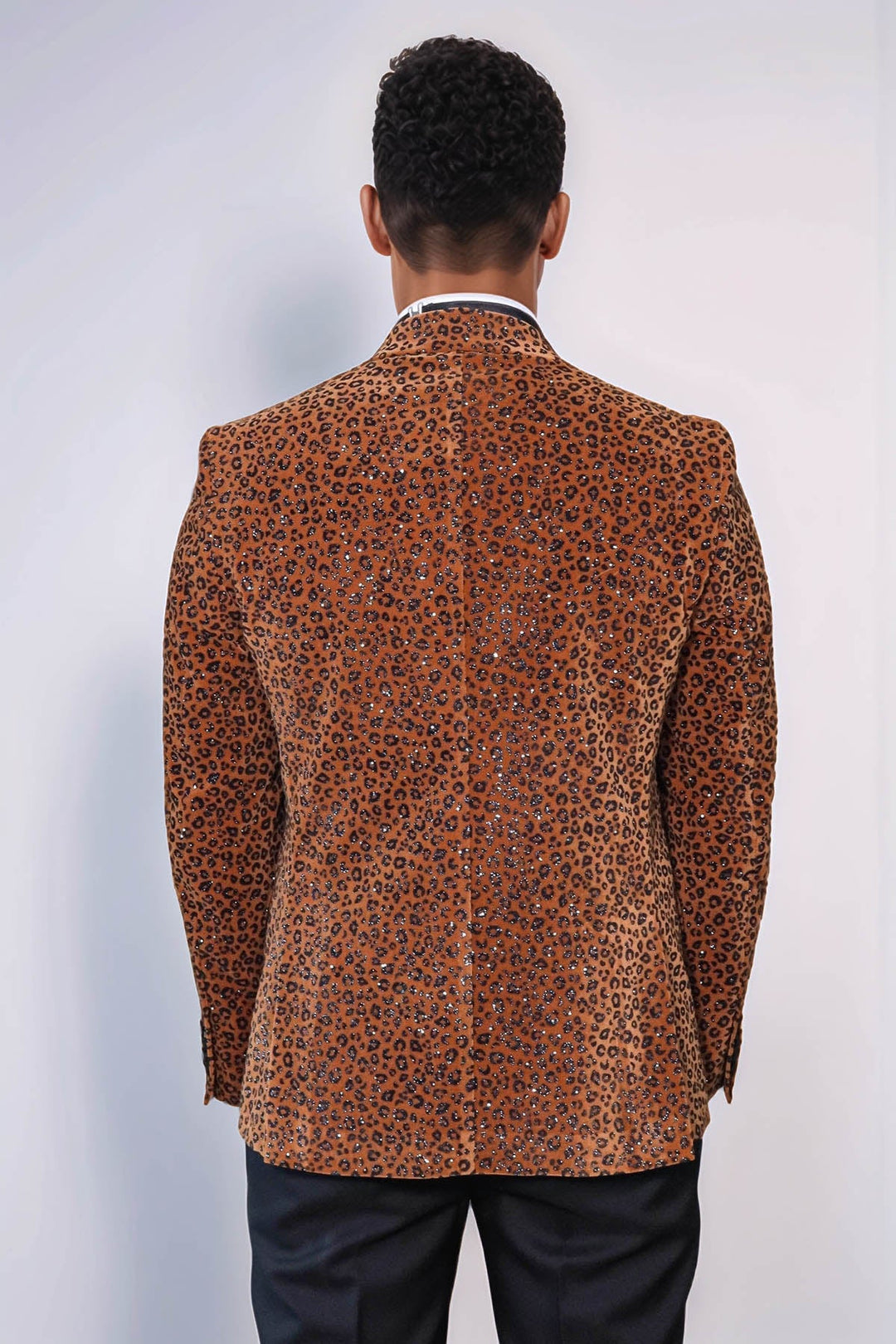 WSS Leopard Pattern Slim Fit Peak Lapel Yellow Men Tuxedo Party Blazer - Belleville