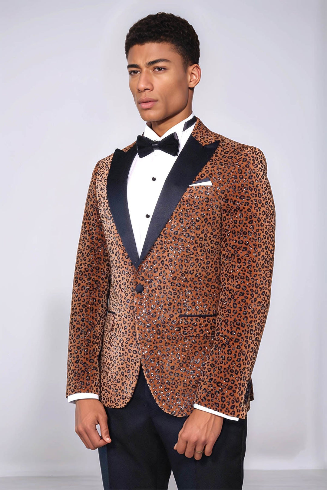 WSS Leopard Pattern Slim Fit Peak Lapel Yellow Men Tuxedo Party Blazer - Belleville