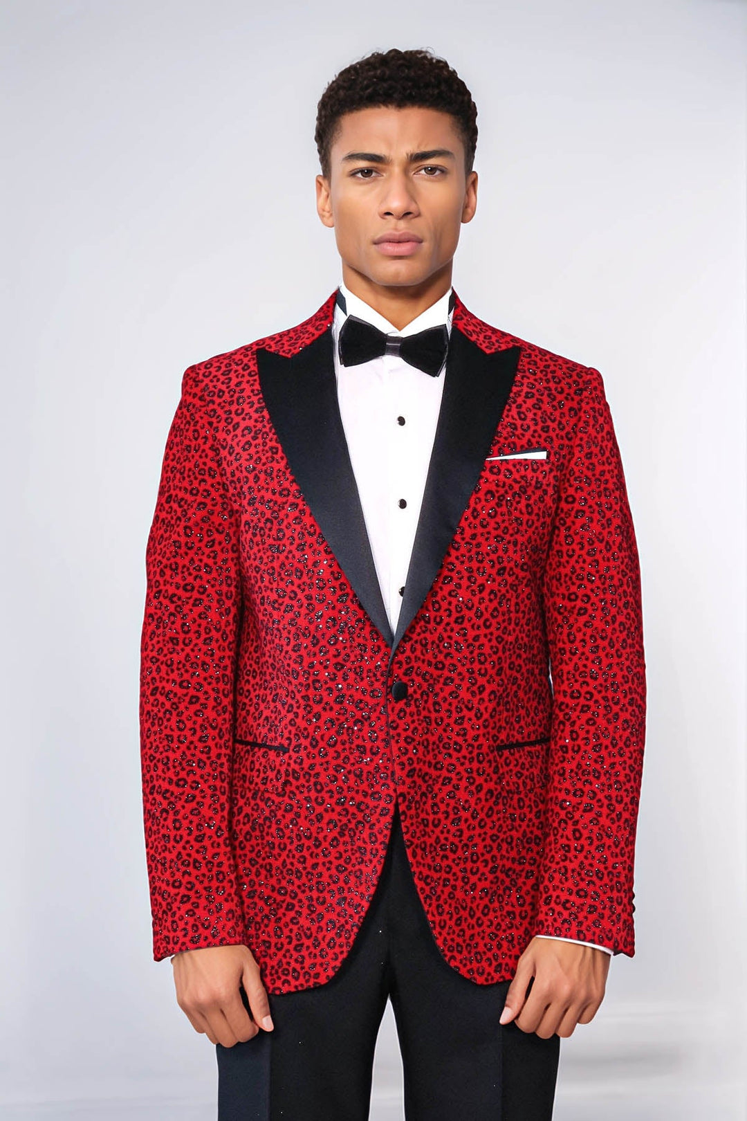 WSS Leopard Pattern Slim Fit Peak Lapel Burgundy Men Tuxedo Party Blazer - Marsala