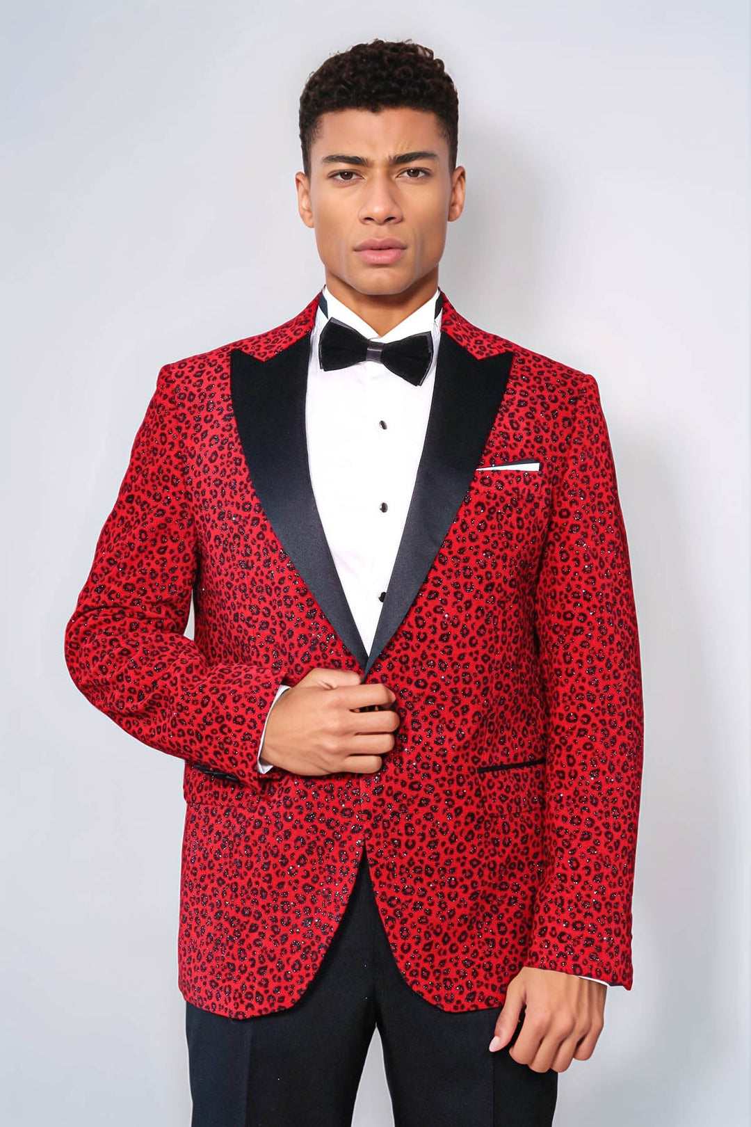 WSS Leopard Pattern Slim Fit Peak Lapel Burgundy Men Tuxedo Party Blazer - Marsala