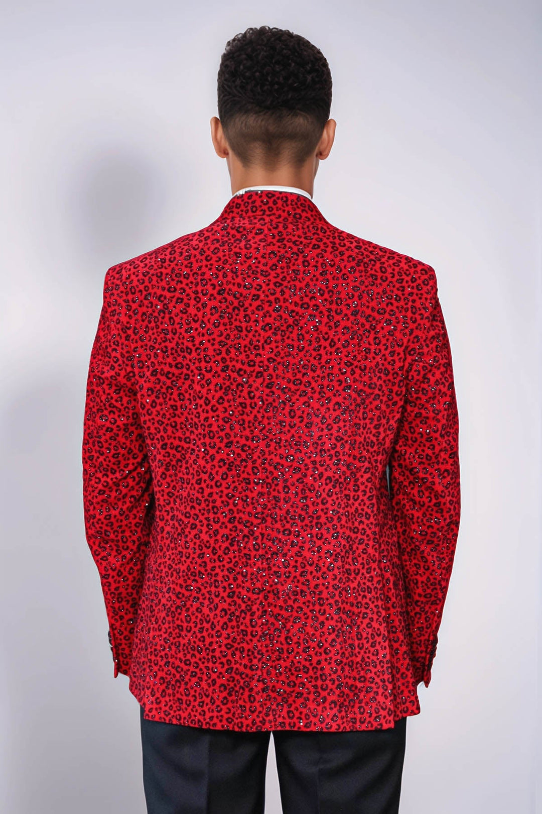 WSS Leopard Pattern Slim Fit Peak Lapel Burgundy Men Tuxedo Party Blazer - Marsala