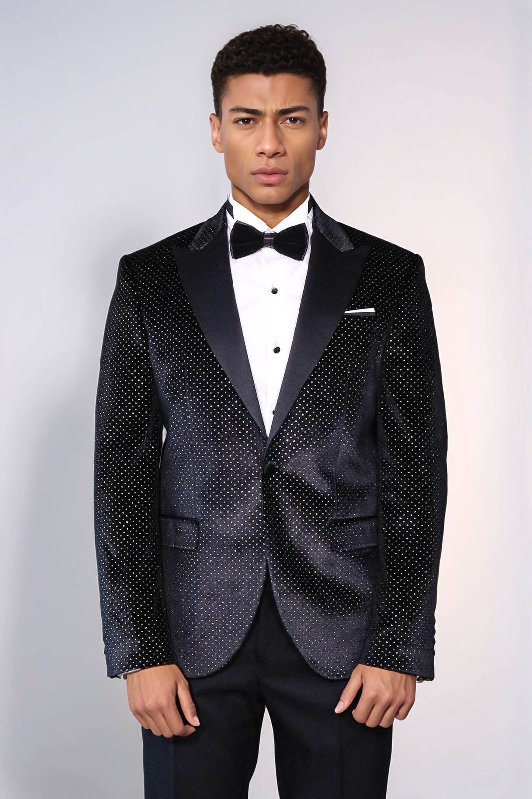 WSS Sparkling Dotted Peak Lapel Men's Black Tuxedo Jacket  - Bloomington