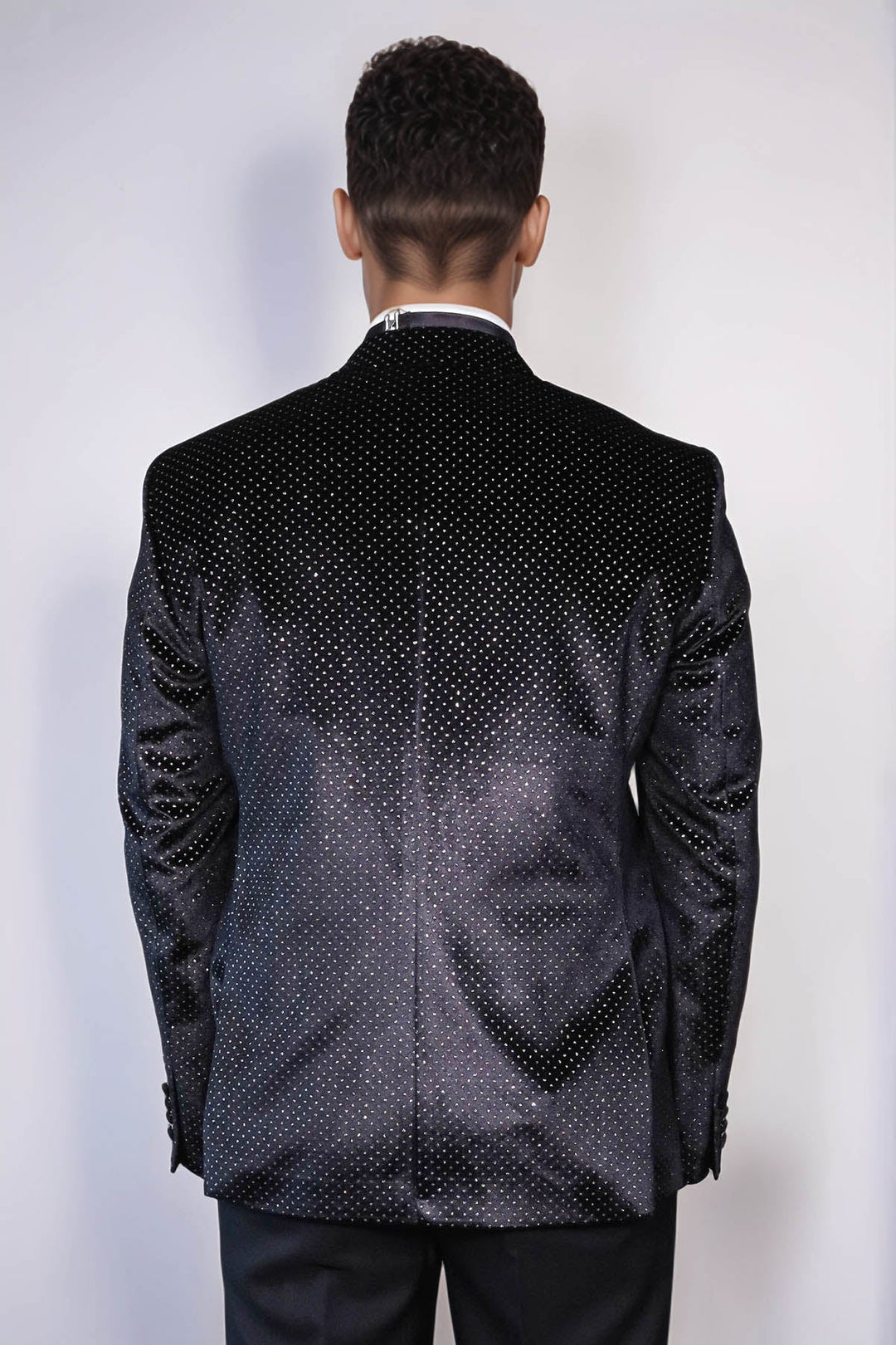 WSS Sparkling Dotted Peak Lapel Men's Black Tuxedo Jacket  - Bloomington