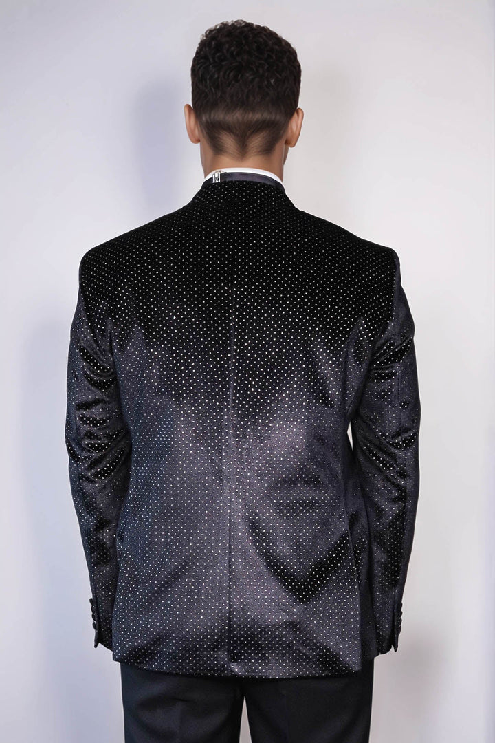 WSS Sparkling Dotted Peak Lapel Men's Black Tuxedo Jacket  - Bloomington