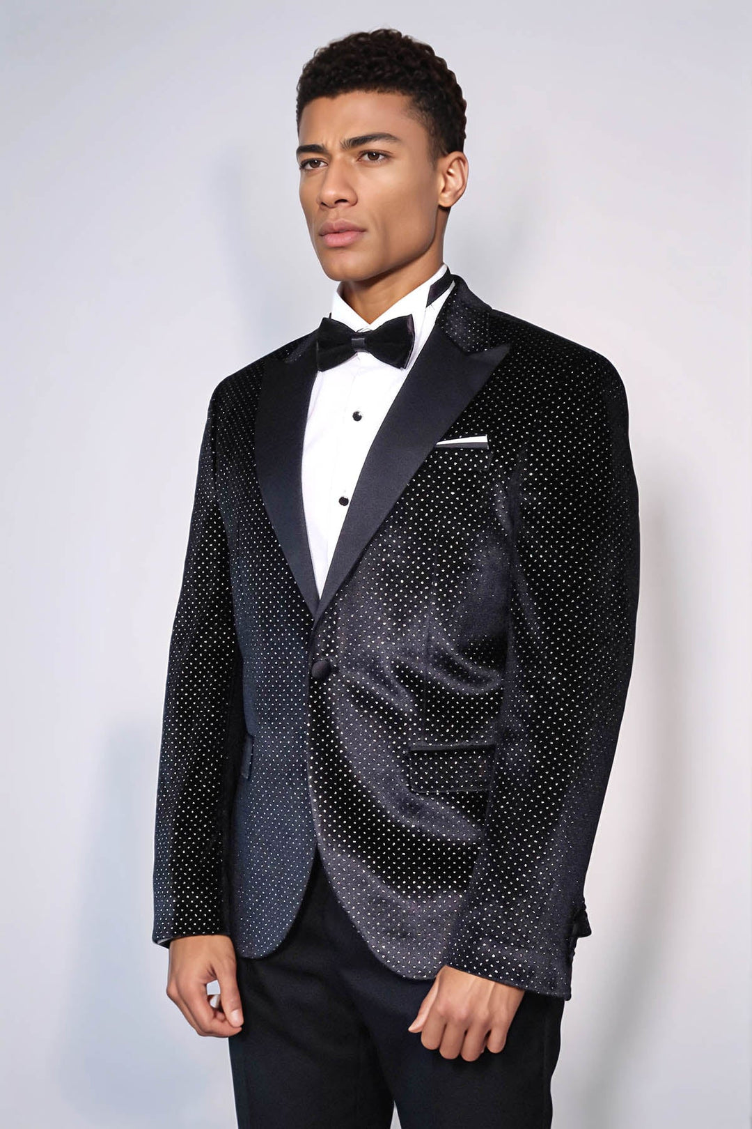 WSS Sparkling Dotted Peak Lapel Men's Black Tuxedo Jacket  - Bloomington