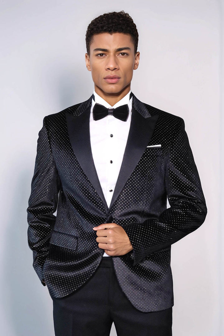 WSS Sparkling Dotted Peak Lapel Men's Black Tuxedo Jacket  - Bloomington