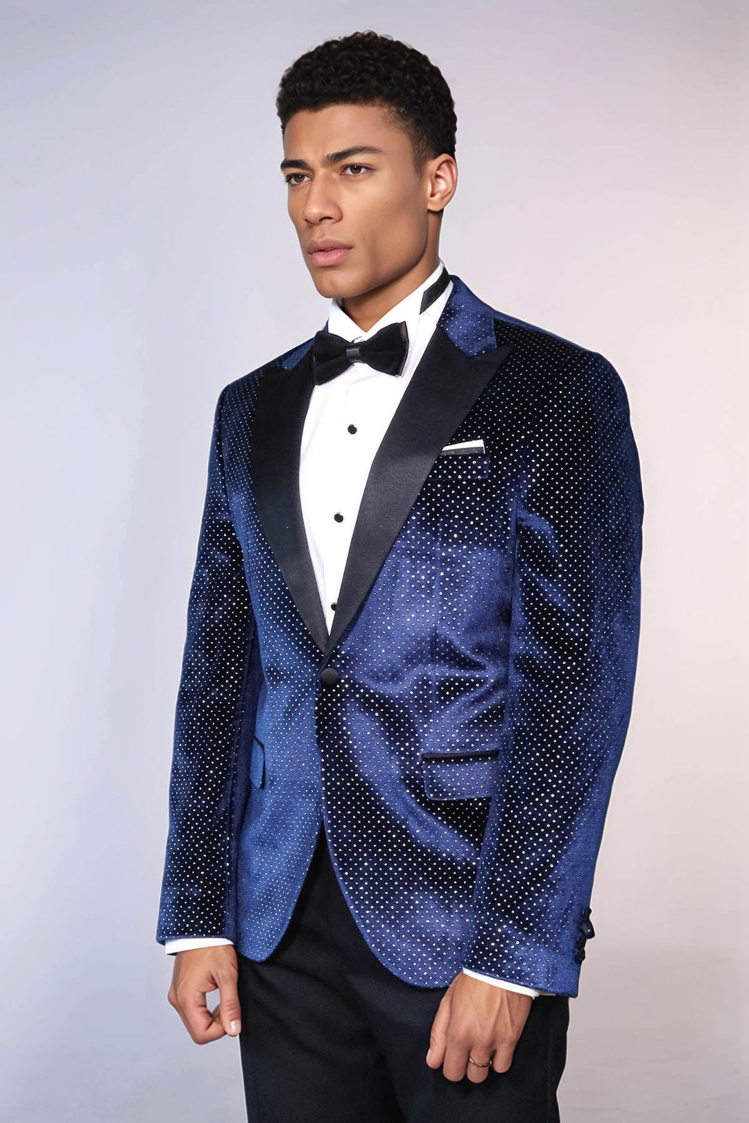 WSS Sparkling Dotted Peak Lapel Men's Navy Blue Tuxedo Jacket  - Bootle