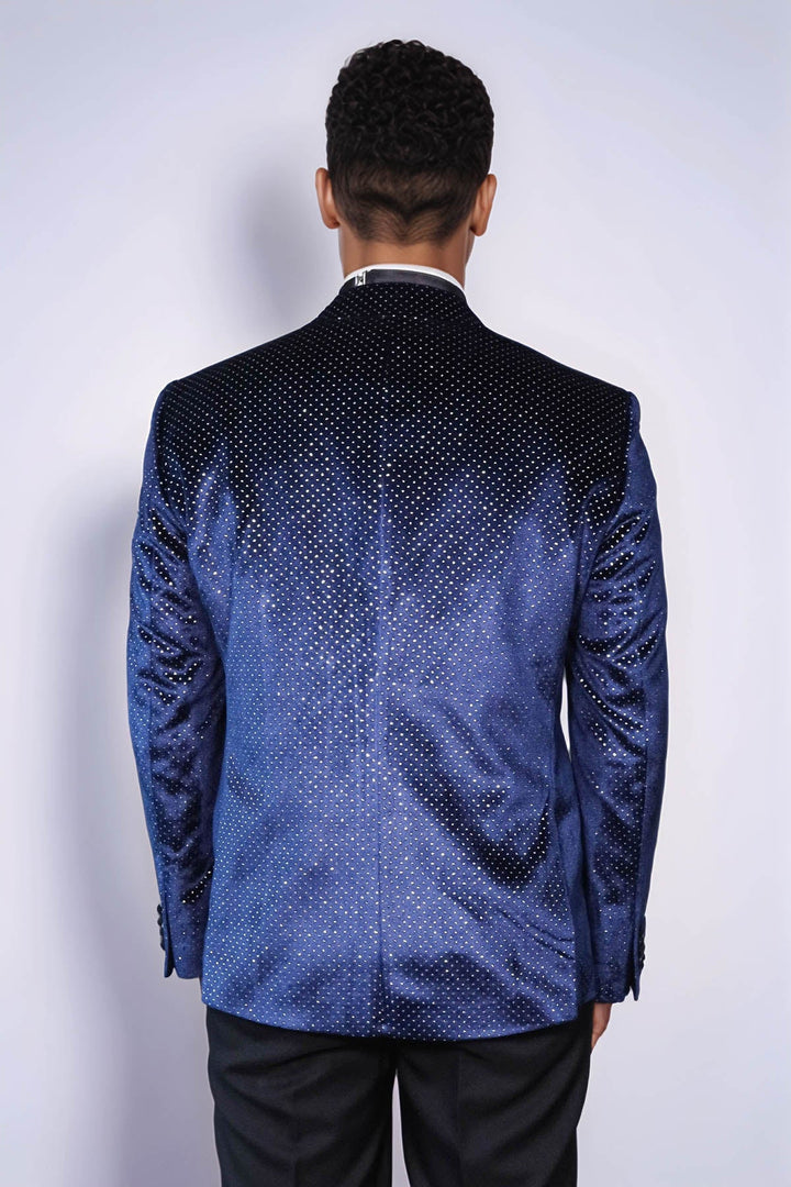 WSS Sparkling Dotted Peak Lapel Men's Navy Blue Tuxedo Jacket  - Kallithéa