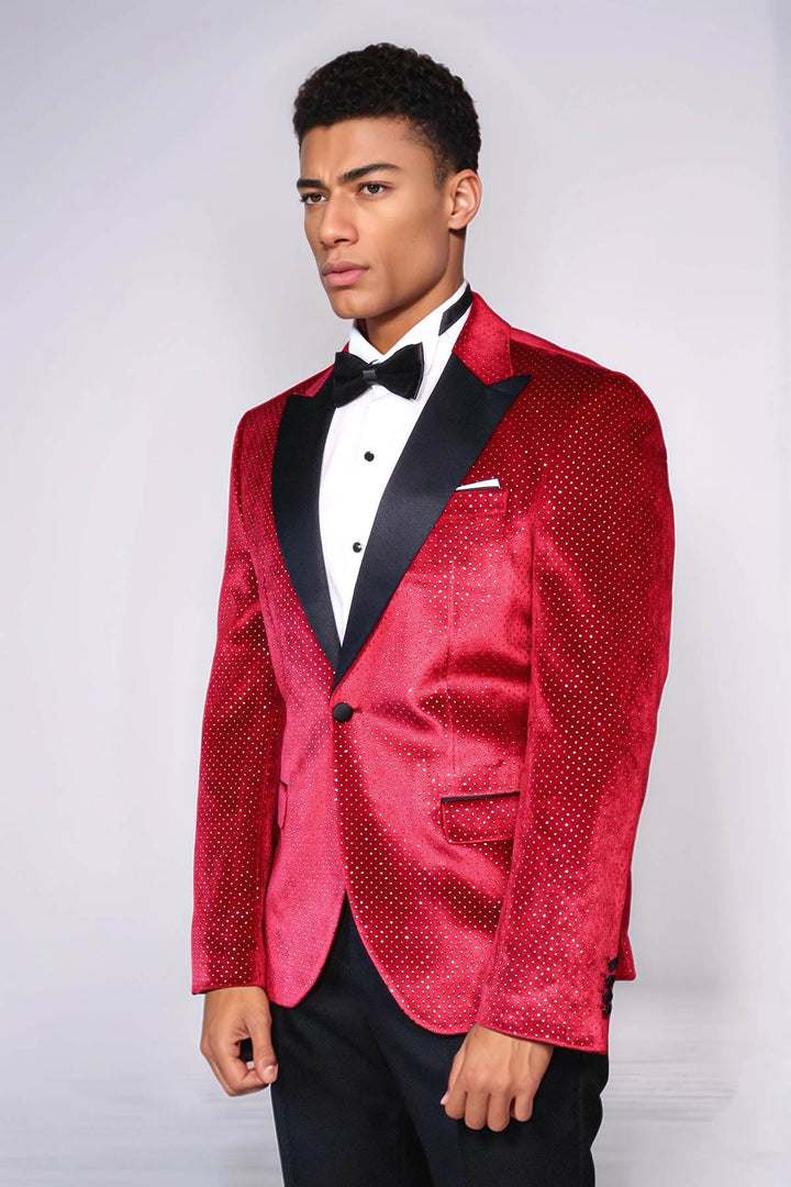 WSS Sparkling Dotted Peak Lapel Men's Burgundy Tuxedo Jacket  - Mechelen-aan-de-Maas