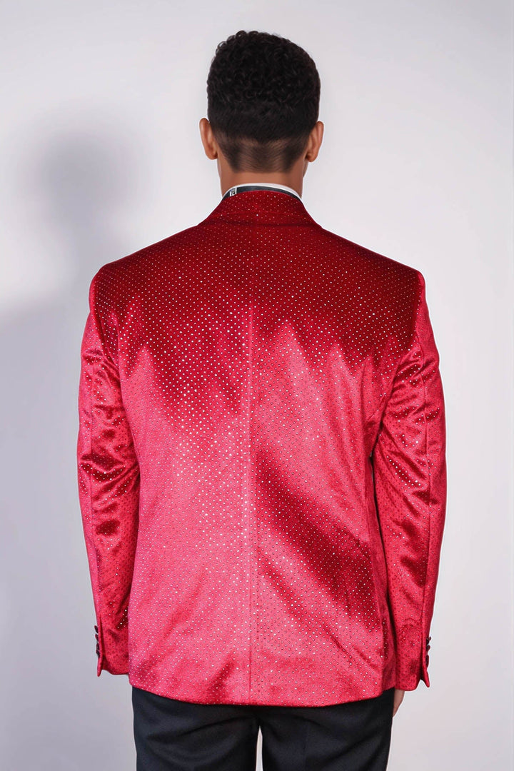 WSS Sparkling Dotted Peak Lapel Men's Burgundy Tuxedo Jacket  - Mechelen-aan-de-Maas