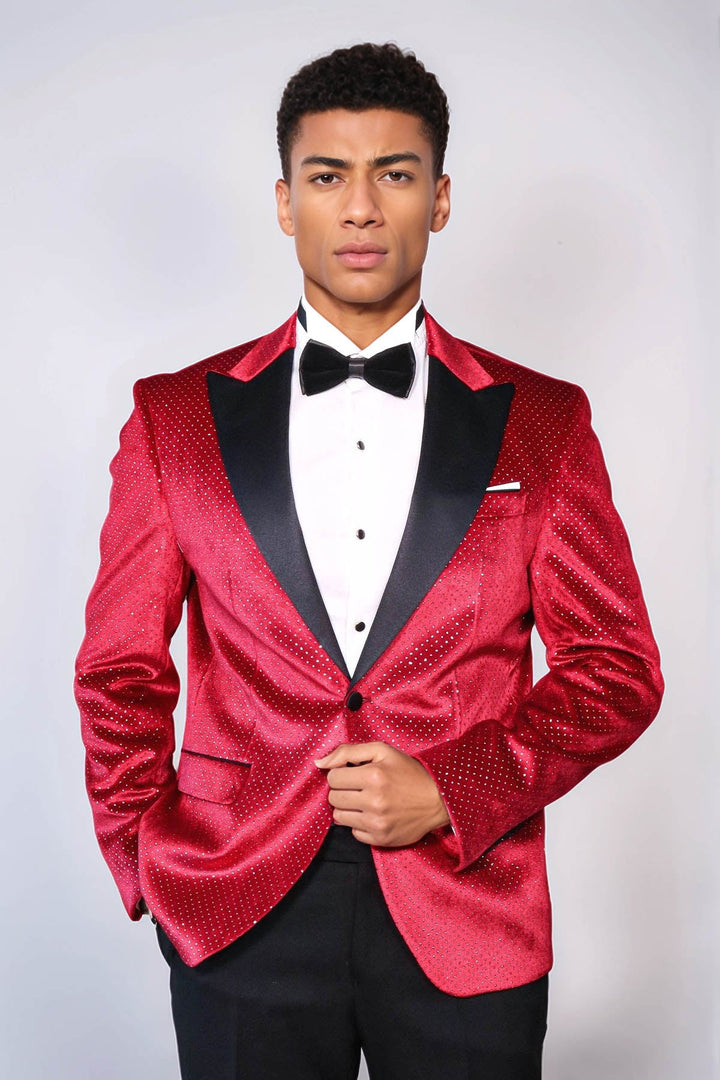 WSS Sparkling Dotted Peak Lapel Men's Burgundy Tuxedo Jacket  - Mechelen-aan-de-Maas