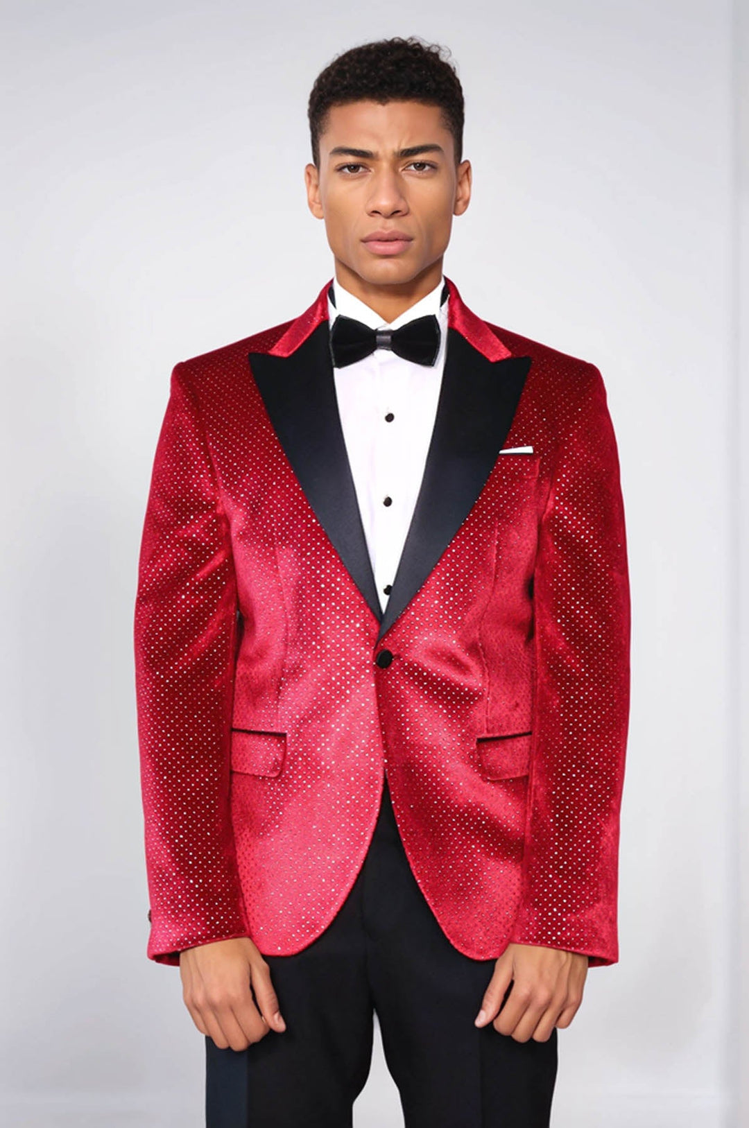 WSS Sparkling Dotted Peak Lapel Men's Burgundy Tuxedo Jacket  - Mechelen-aan-de-Maas