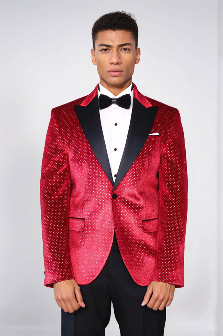 WSS Sparkling Dotted Peak Lapel Men's Burgundy Tuxedo Jacket  - Mechelen-aan-de-Maas