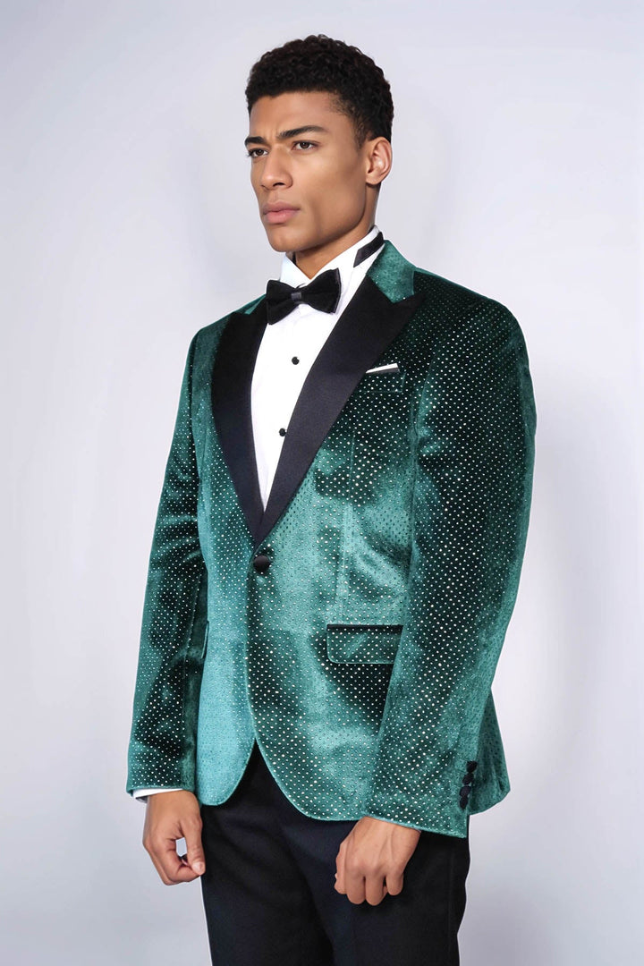 WSS Sparkling Dotted Peak Lapel Men's Green Tuxedo Jacket  - Ruislip