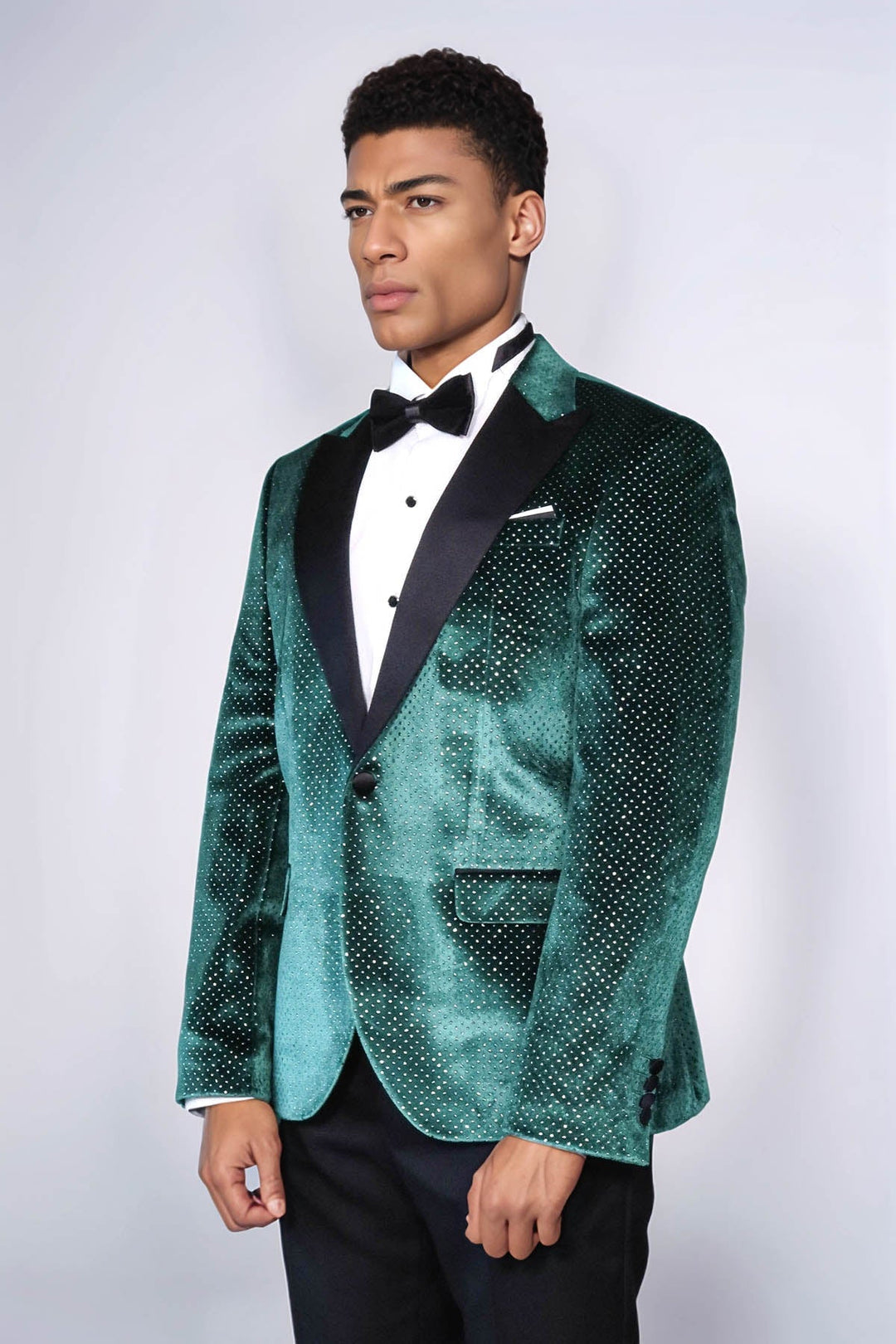 WSS Sparkling Dotted Peak Lapel Men's Green Tuxedo Jacket  - Kansas City