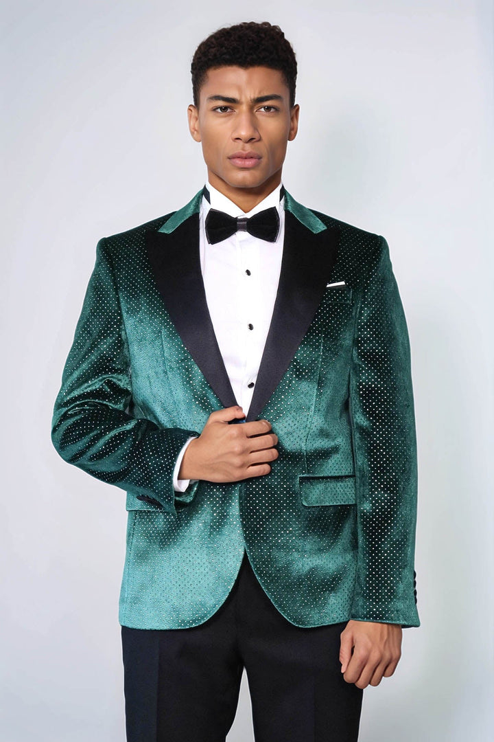 WSS Sparkling Dotted Peak Lapel Men's Green Tuxedo Jacket  - Kansas City