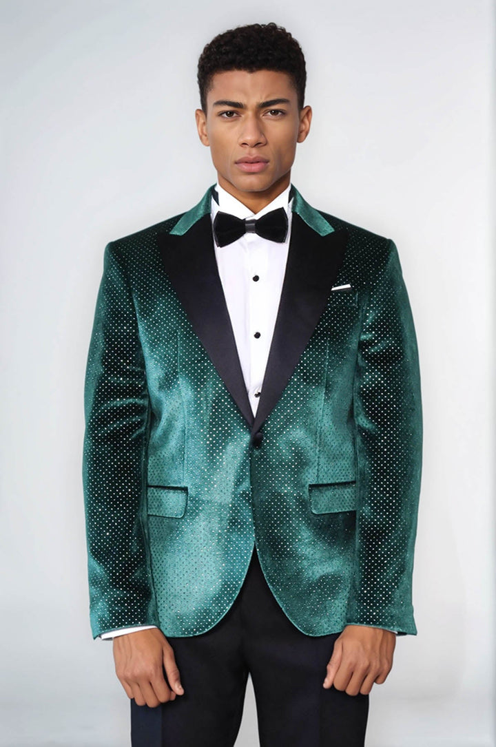 WSS Sparkling Dotted Peak Lapel Men's Green Tuxedo Jacket  - Ruislip