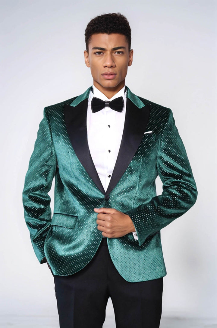 WSS Sparkling Dotted Peak Lapel Men's Green Tuxedo Jacket  - Kansas City