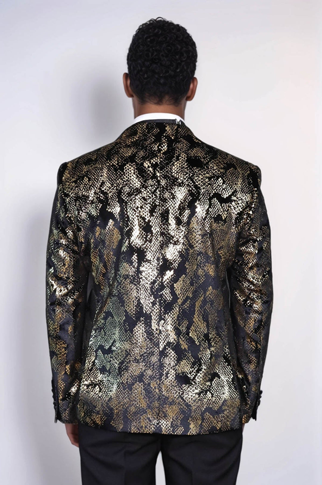 WSS Peak Lapel Slim Fit Gold Patterned Black Men Evening Blazer - Norderstedt