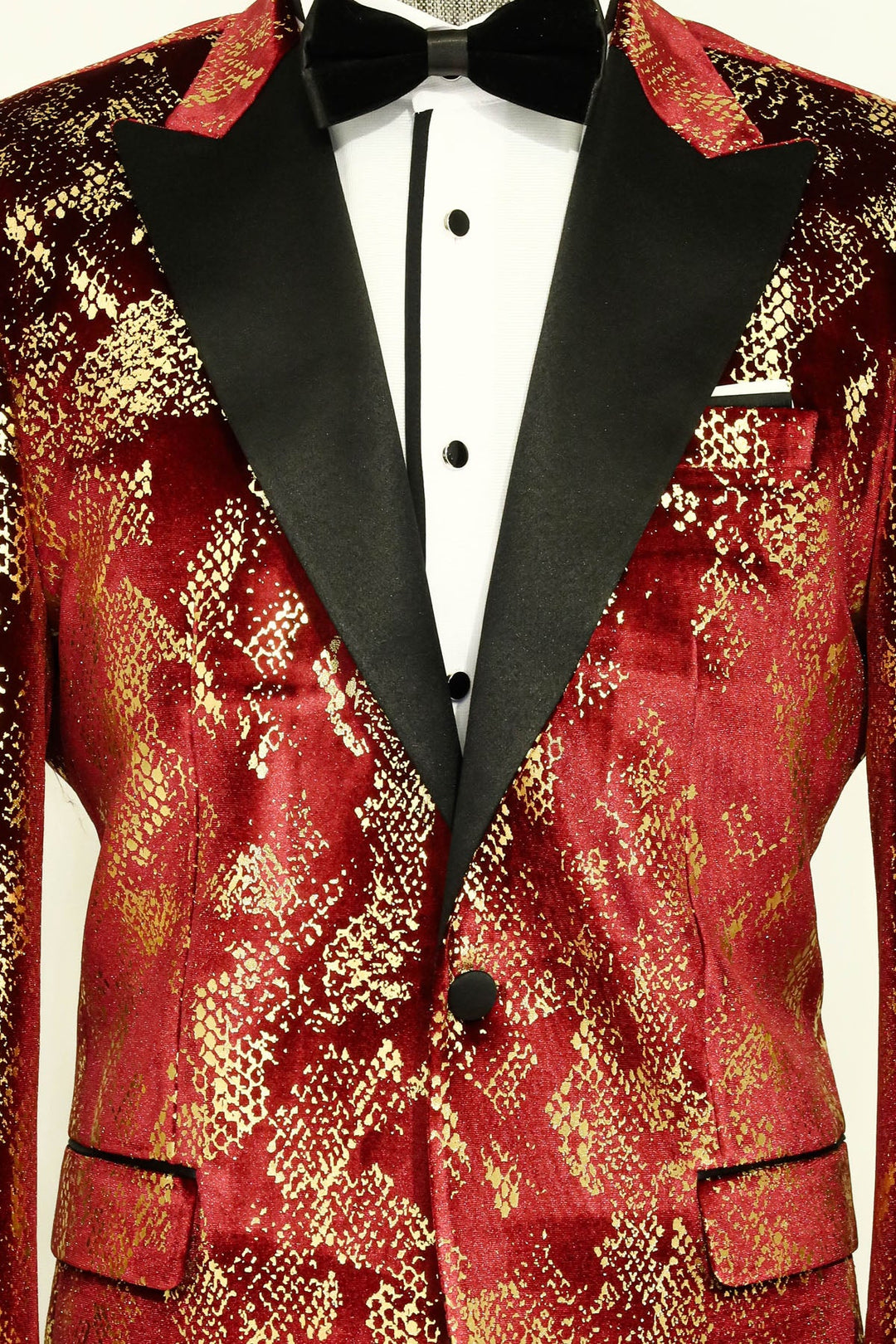 سترة WSS Peak Lapel Slim Fit ذهبية منقوشة باللون العنابي للرجال - سينجين