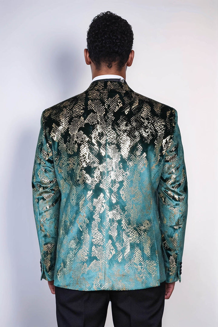 WSS Peak Lapel Slim Fit Gold Patterned Green Men Prom Party Blazer - Daytona Beach