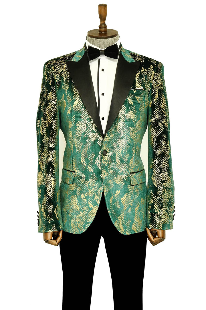 سترة WSS Peak Lapel Slim Fit باللون الأخضر للرجال للحفلات الراقصة - Singen