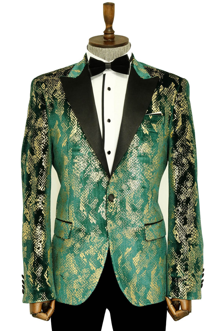 سترة WSS Peak Lapel Slim Fit باللون الأخضر للرجال للحفلات الراقصة - Singen