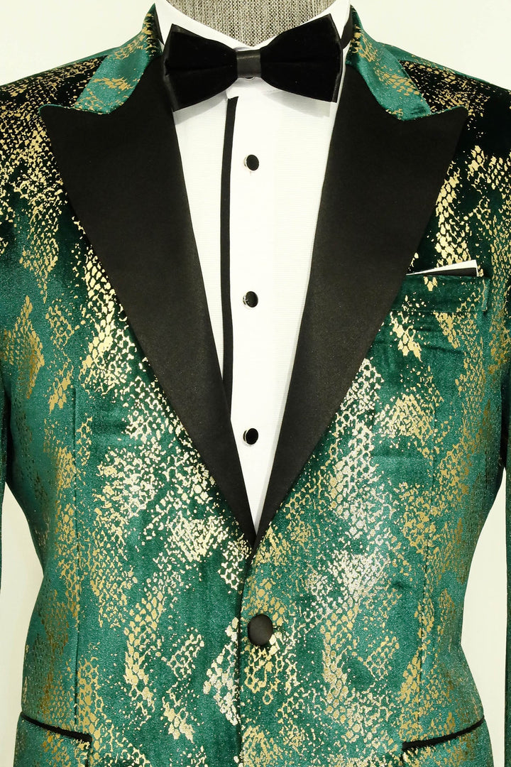 سترة WSS Peak Lapel Slim Fit باللون الأخضر للرجال للحفلات الراقصة - Singen