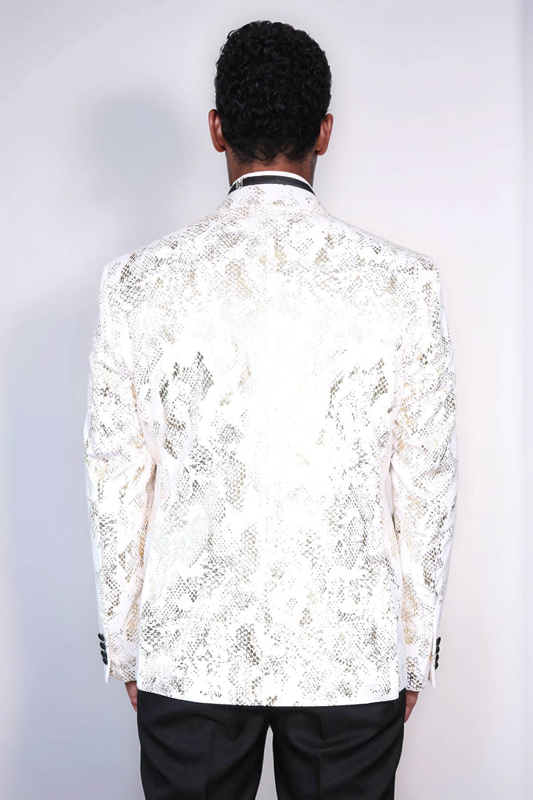 WSS Peak Lapel Slim Fit Gold Patterned White Men Dinner Jacket  - Marseille