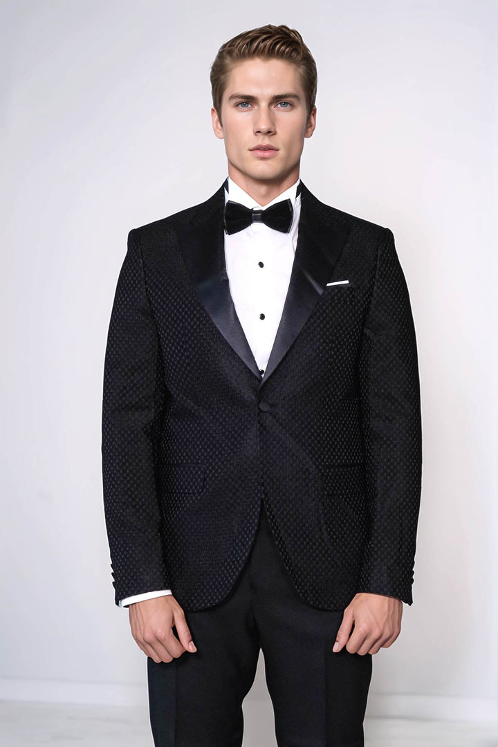 WSS Satin Shawl Lapel Textured Men's Royal Black Tuxedo Jacket  - Eisenach