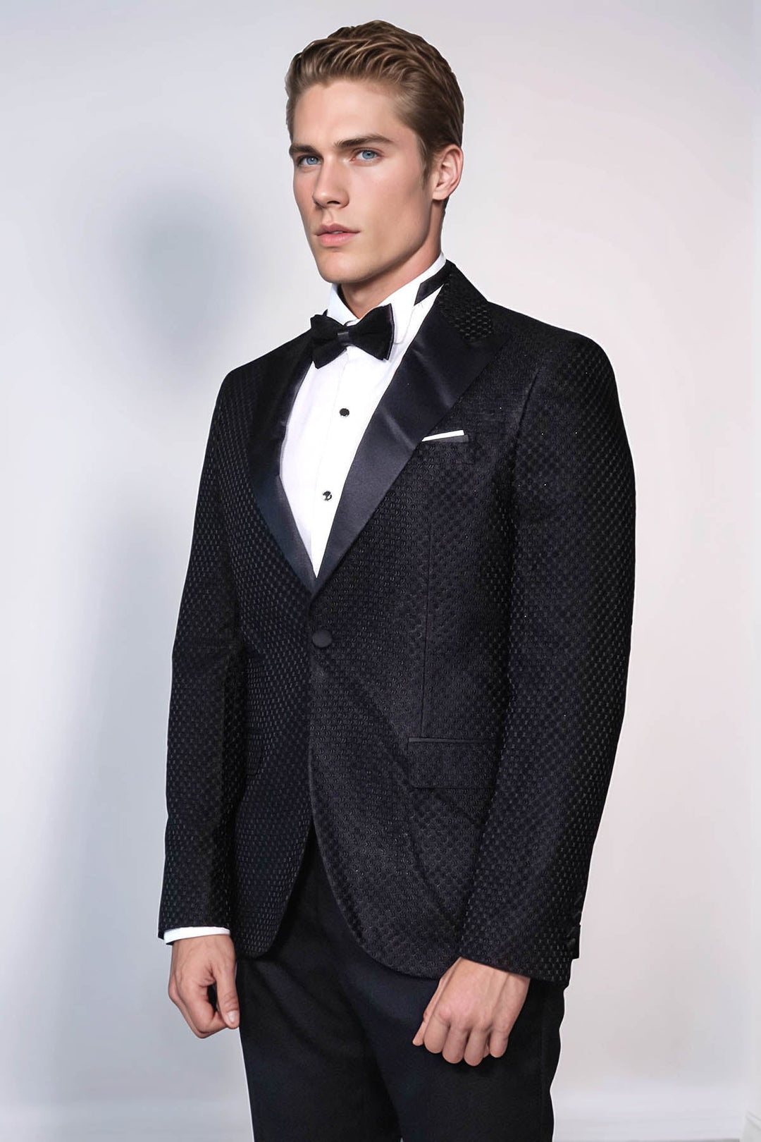 WSS Satin Shawl Lapel Textured Men's Royal Black Tuxedo Jacket  - Airdrie